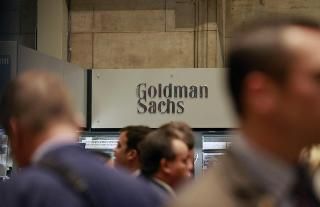 The Goldman Sachs stall on the floor of the New York Stock Exchange 