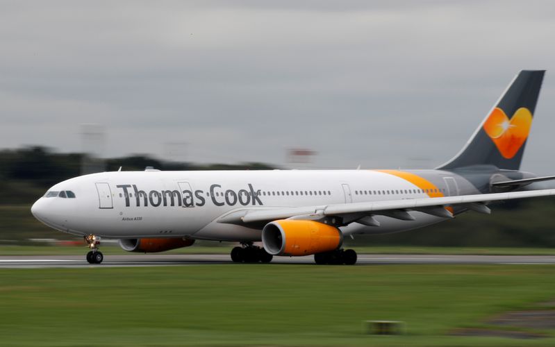 A Thomas Cook Airbus A330 aircraft prepares to take off from Manchester Airport