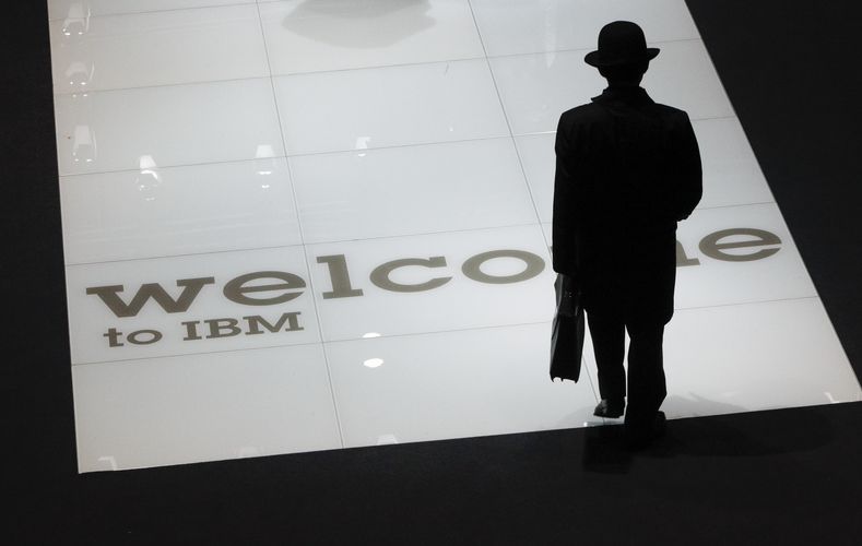 A man visits stand of US firm IBM 
