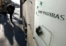 The logo of the French BNP Paribas bank is seen in front the headquarters in Paris 
