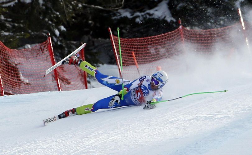 Rok Perko of Slovenia crashes during the men's Alpine Skiing World Cup 