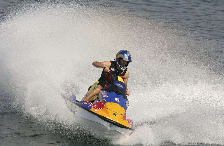 Red Bull Racing Formula One driver Mark Webber of Australia participates in a jet ski race in Istanb