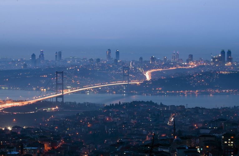 The Bosphorus Bridge is illuminated