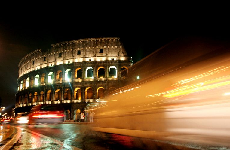 Rome’s ancient Colosseum is lit up 
