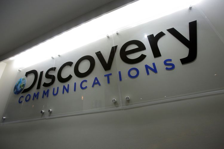The Discovery Communications logo is seen at their office in Manhattan