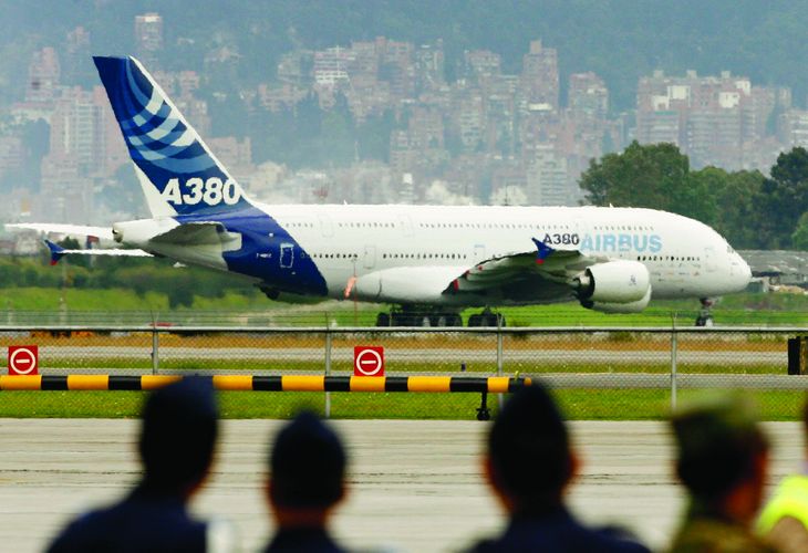 An Airbus A380 taxies at El Dorado Airport in Bogota