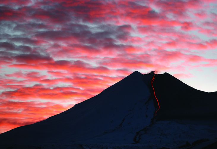 The Llaima volcano spews lava in Cherquenco, Chile