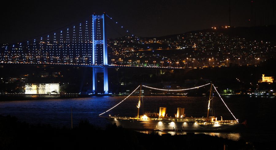The luxury ocean-going yacht, Savarona, is anchored in the Bosphorus in Istanbul 