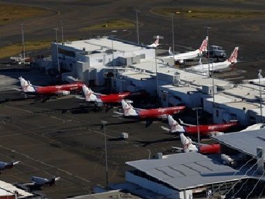 Virgin Australia planes are seen parked at Kingsford Smith airport in Sydney
