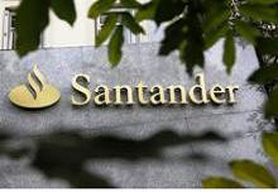 The logo of Spanish bank Santander is seen outside a building in Madrid 