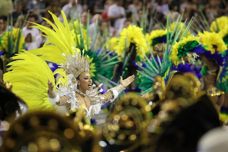 Drum Queen Sheron Menezes of Portela samba school participates in the annual Carnival parade in Rio 