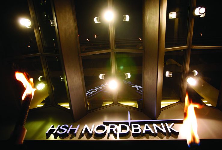 The entrance to the headquarters of German bank HSH Nordbank in Hamburg
