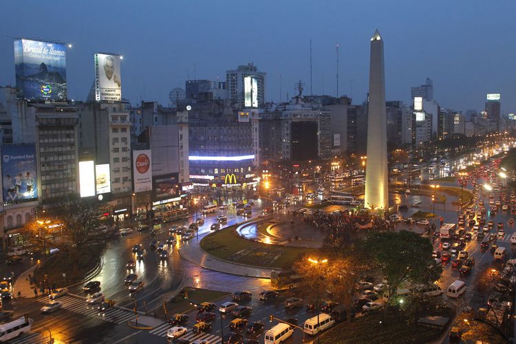 Overview of Buenos Aires' 9 de Julio Avenue with the Obelisk in the background