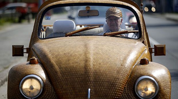 An avid Volkswagen fan created the car from over 50,000 separate pieces of oak