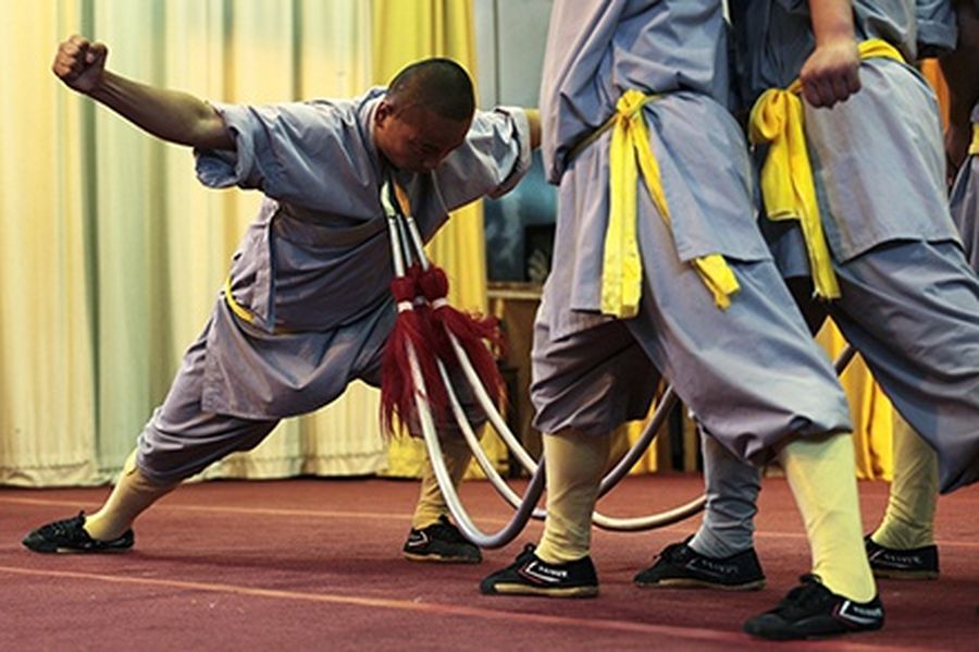 Shaolin monks perform during a festival in Hong Kong to commemorate Budda’s 2555th birthday.