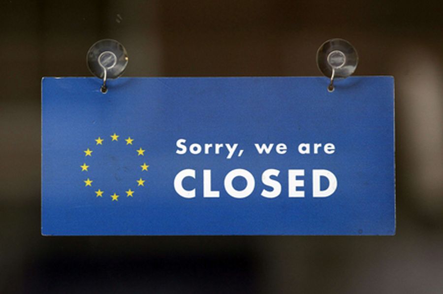 A sign is displayed on the door of the European Commission offices in Dublin 